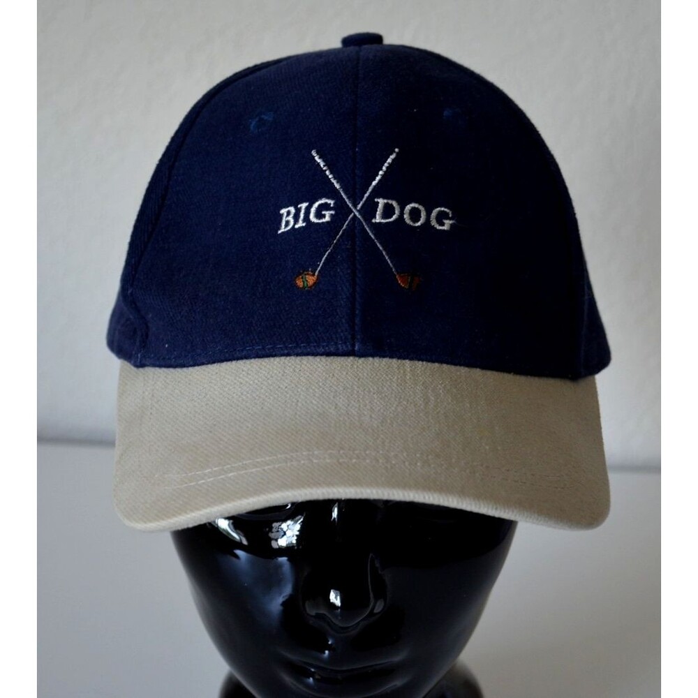 Big Dog Dogs Golf Dark Blue & Tan Baseball Cap 100% Cotton Adjustable Strap